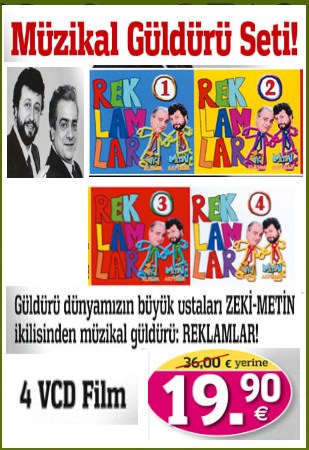 
Müzikal Güldürü Seti
(Metin Akpinar - Zeki Alasya)
Devekuşu Kabare'den Reklamlar

